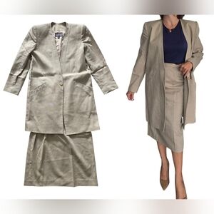 Stirling Cooper Vintage Blazer two piece Dress‎ Suit Set Skirt Small Flax Beige